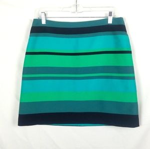 LOFT Striped Skirt Navy Jade Green Size 6